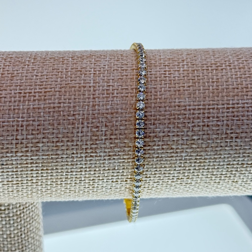 Classic Gold Tennis Bracelet with Clear Stones - Women Jewelry